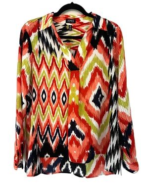 Jones New York Coral Ikat Print Button-Front Blouse #38